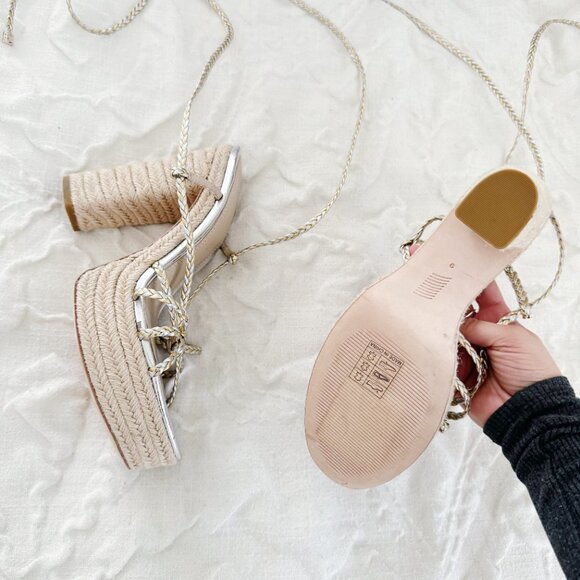 PAIGE Braided Metallic Ankle-Strap Platform Espadrilles Size 9 New - Picture 6 of 10